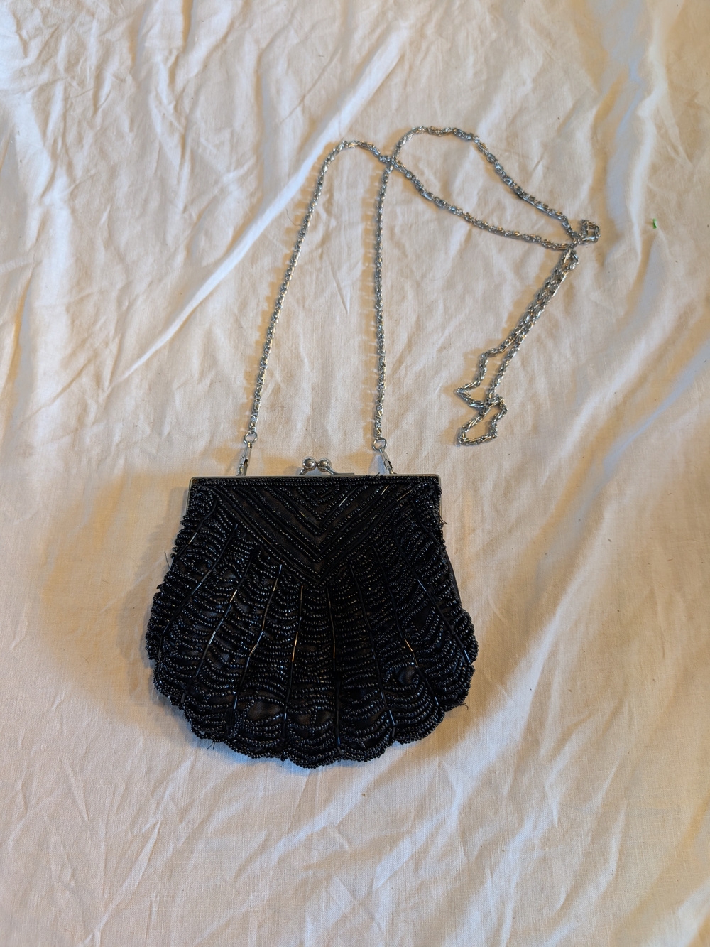 2/60$ Vintage Black Beaded Clutch with Silver Chain